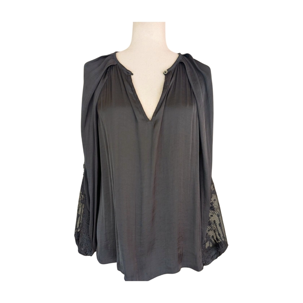 Current Air Black Balloon Sleeve Lace Detail Long Sleeve‎ Blouse Size Medium